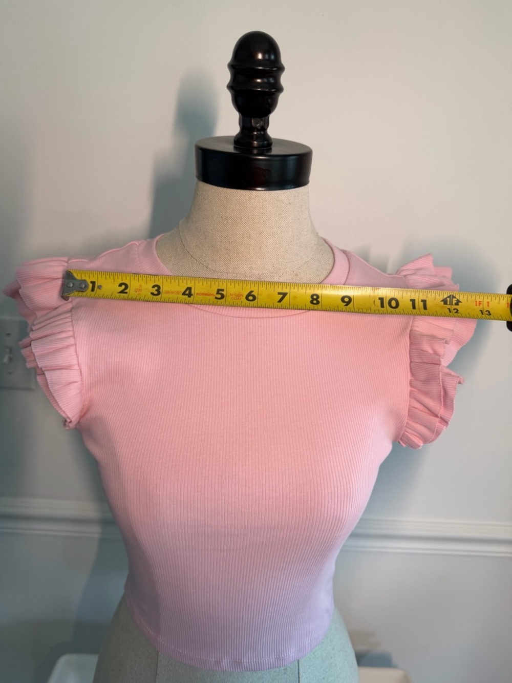 Zara Pink Ruffle-Sleeve Ribbed Crop Top - Picture 7 of 9